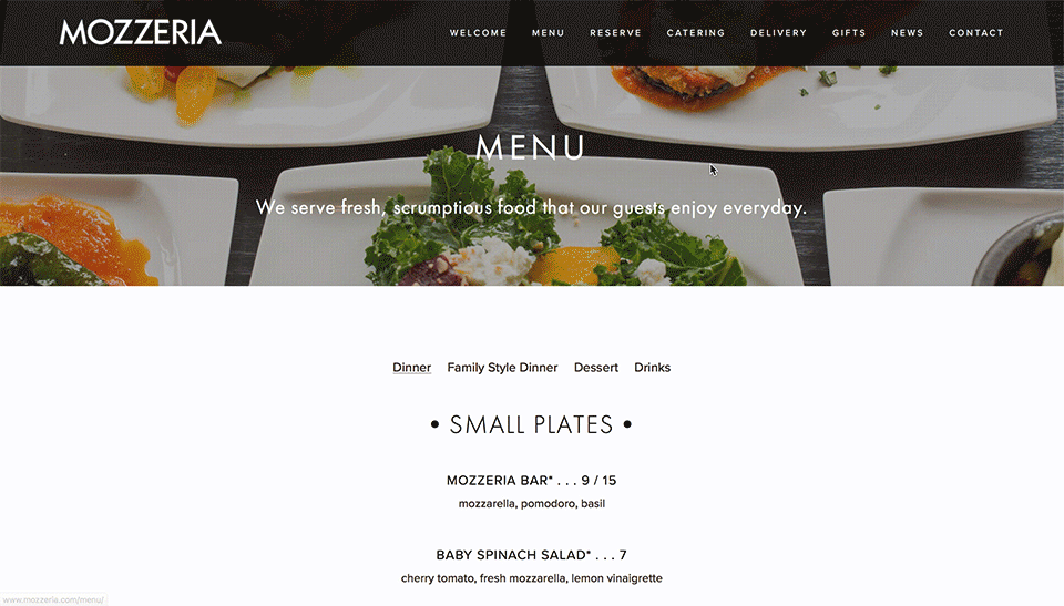 Mozzeria Menu Page Design Demo