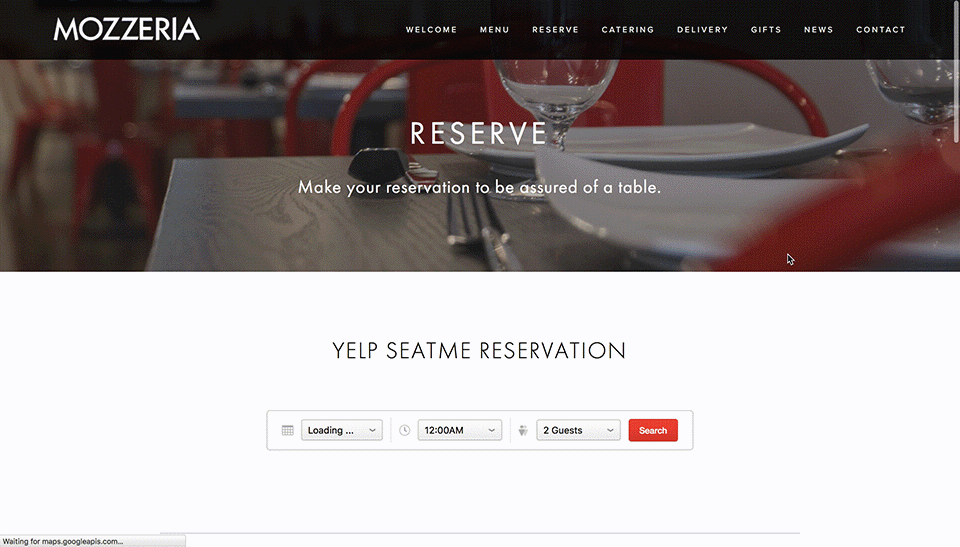 Mozzeria Reserve Page Design Demo