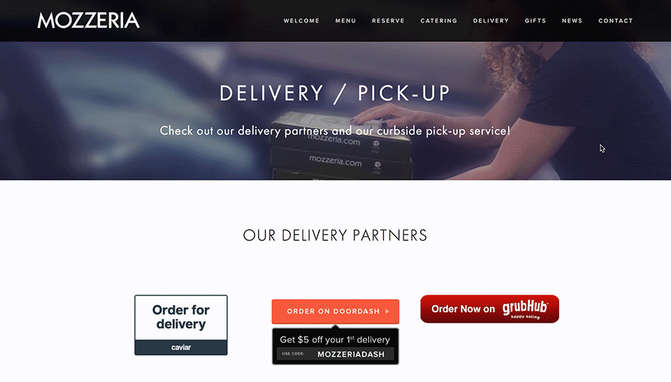 Mozzeria Delivery Page Design Demo