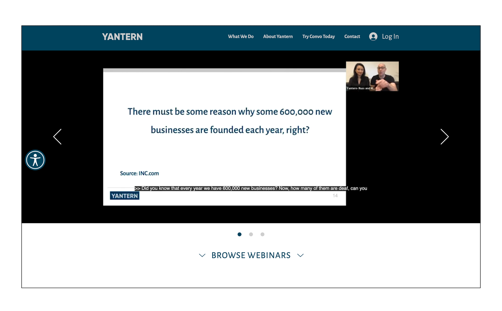 Yantern Webinars Page Design